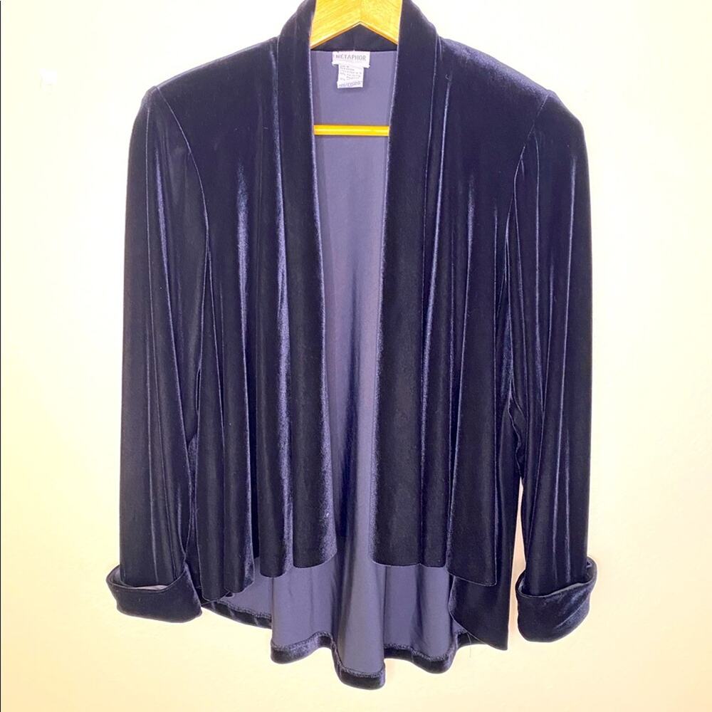 Metaphor Black Velvet Drape Open Cardigan Sz Small